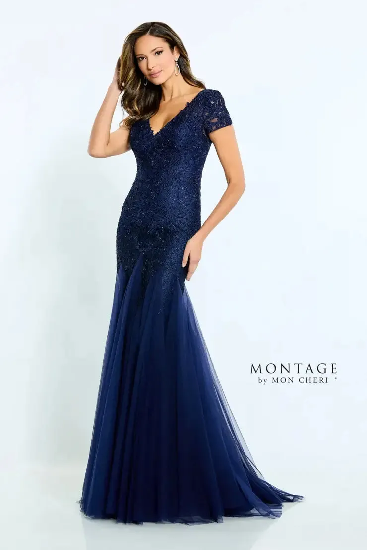 M501 Montage Short Sleeve Tulle Lace Gown