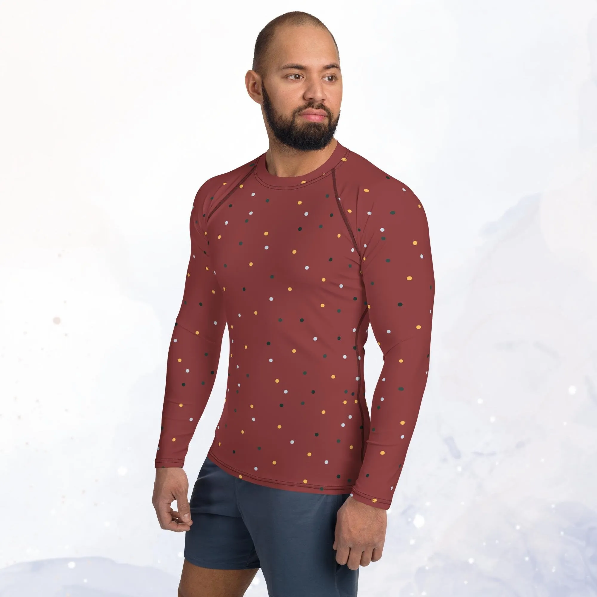 Maroon and Gold Polka Dot Men's Long Sleeve Rash Guard