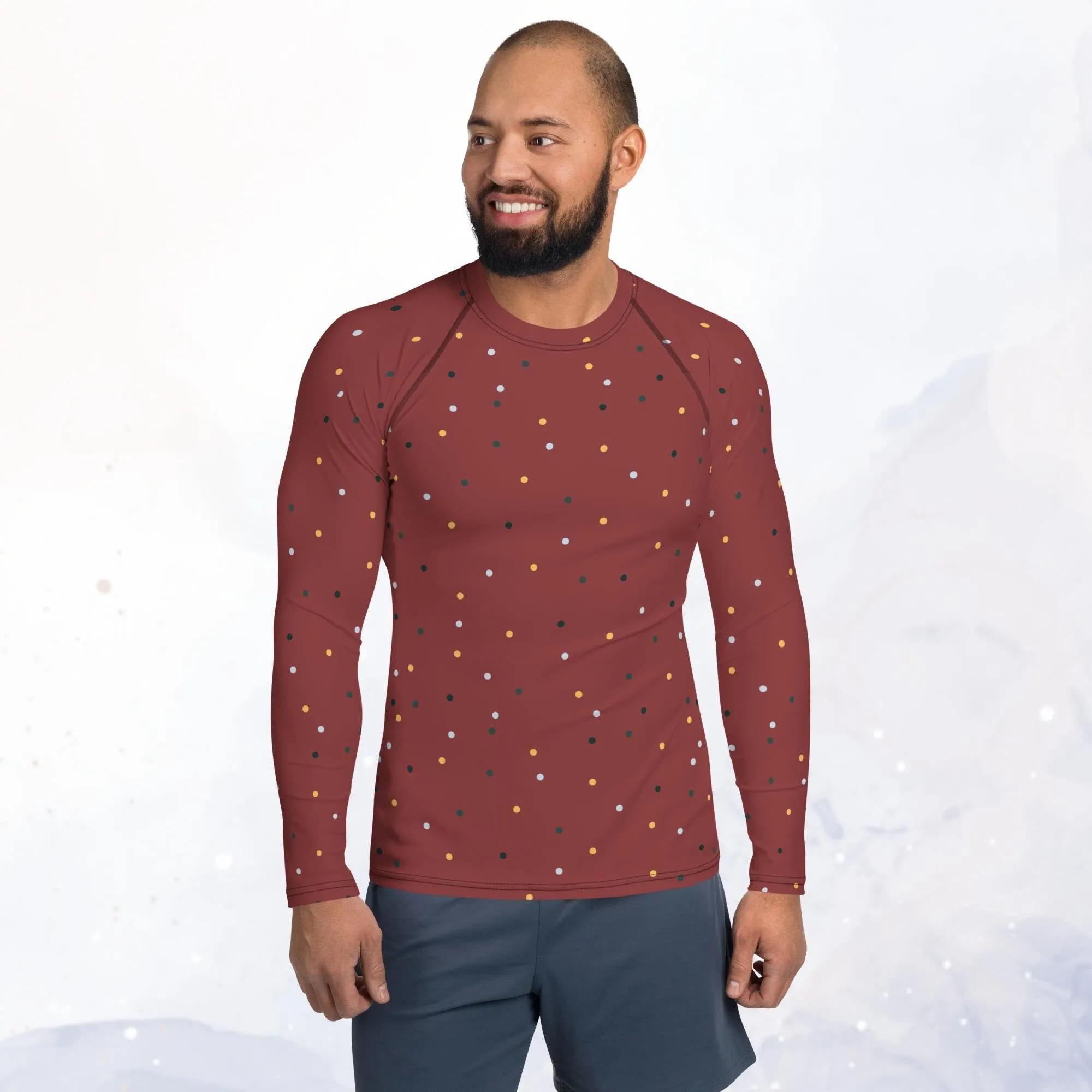 Maroon and Gold Polka Dot Men's Long Sleeve Rash Guard