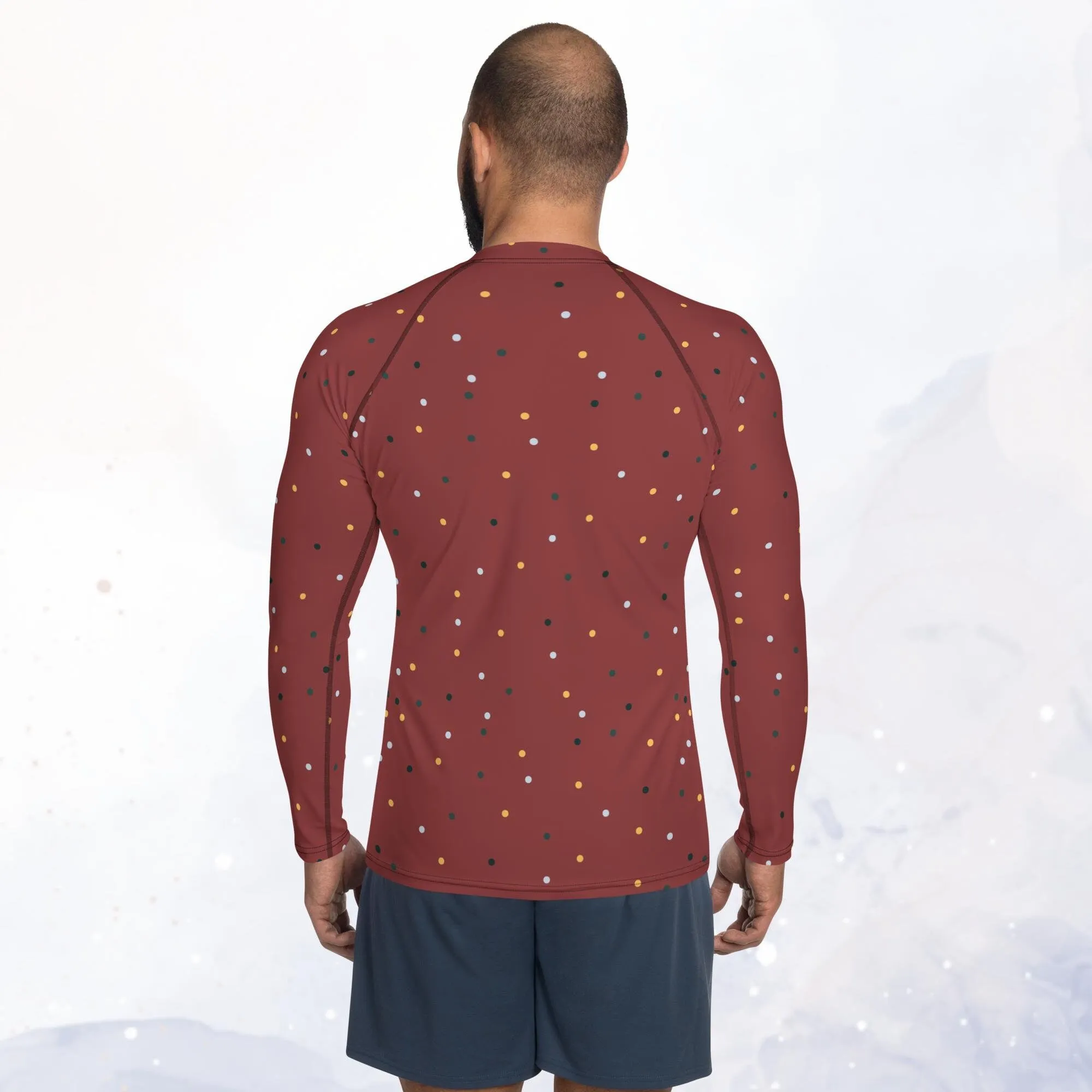 Maroon and Gold Polka Dot Men's Long Sleeve Rash Guard