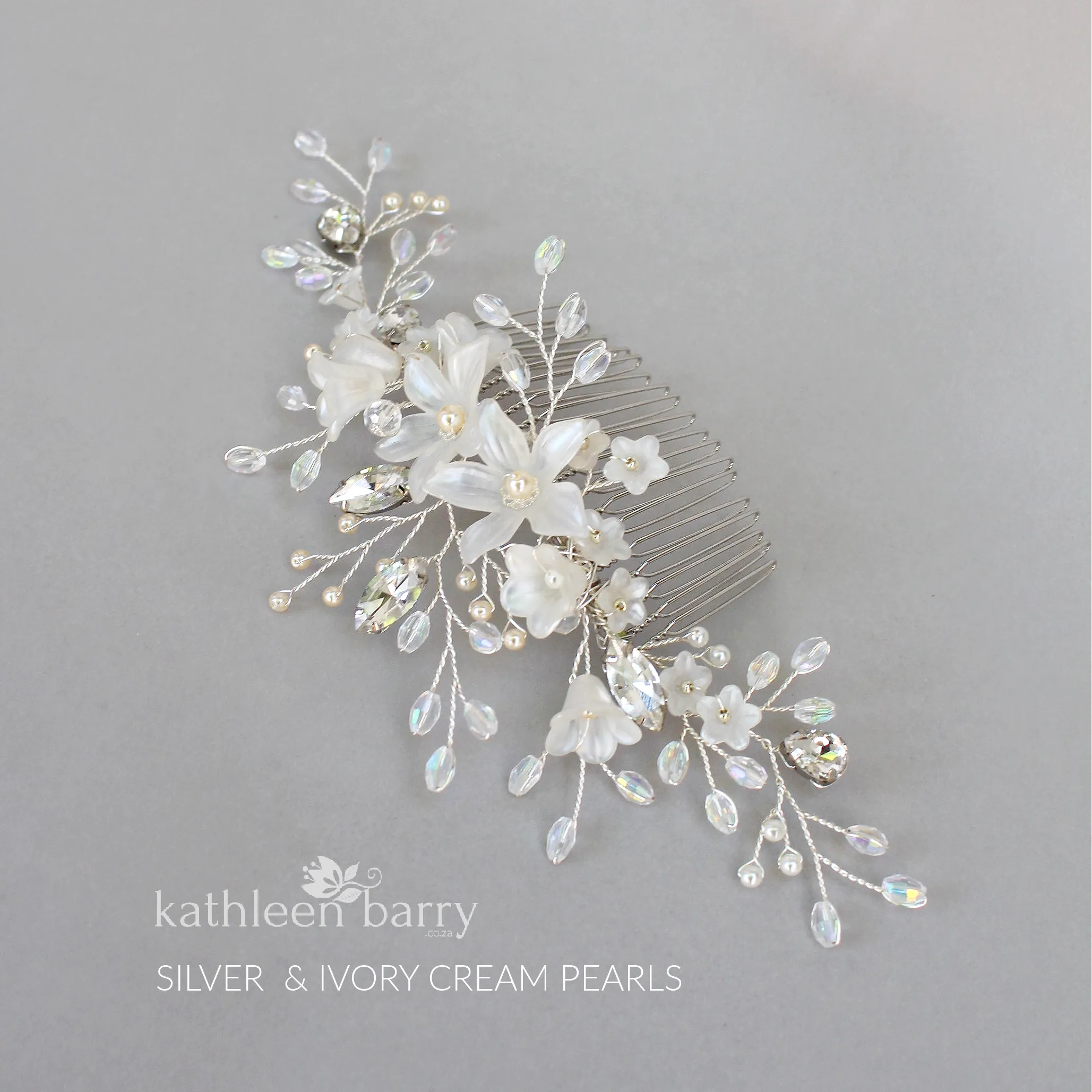 Natalia Floral Spray Crystal, Pearl & Rhinestone Comb - Color options available