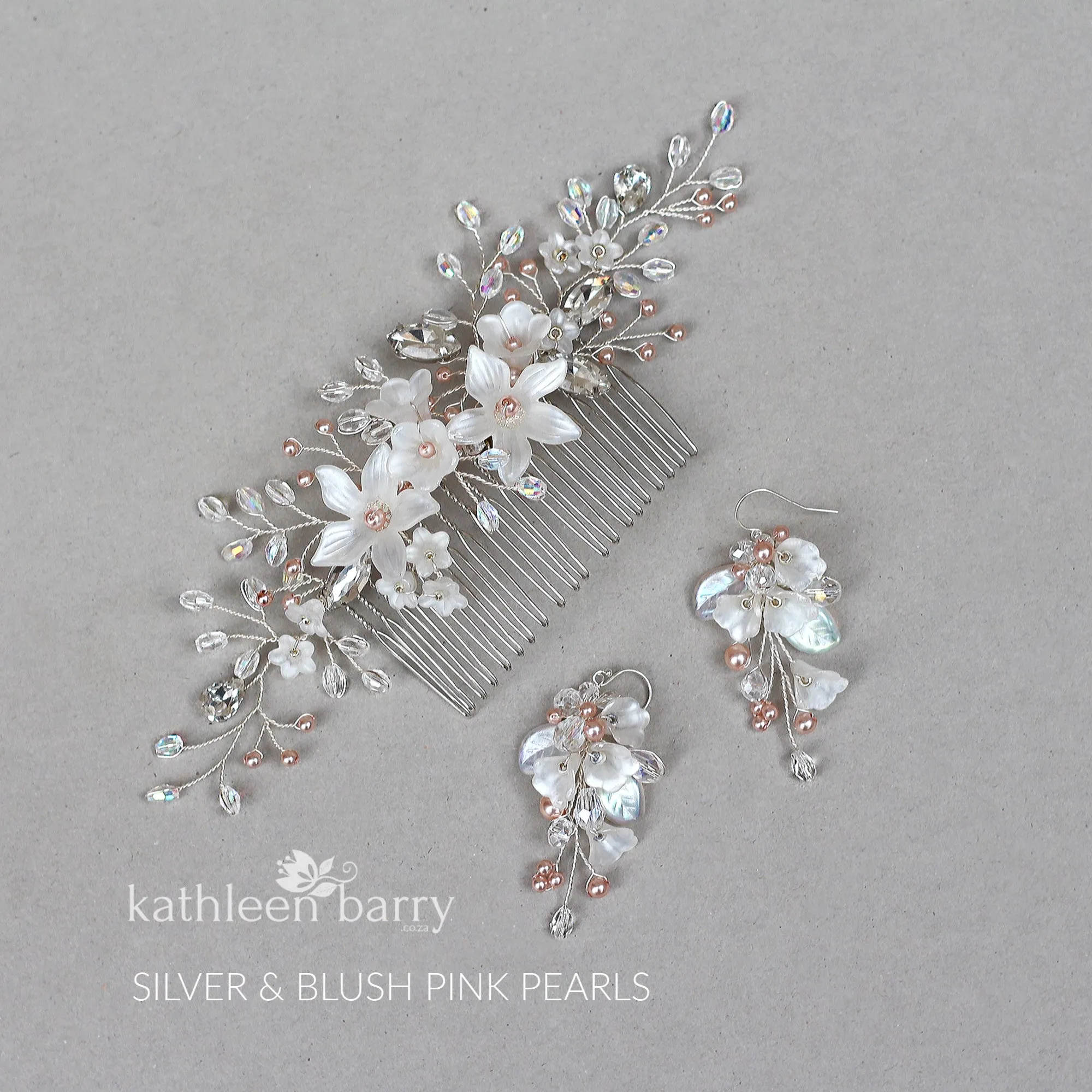 Natalia Floral Spray Crystal, Pearl & Rhinestone Comb - Color options available