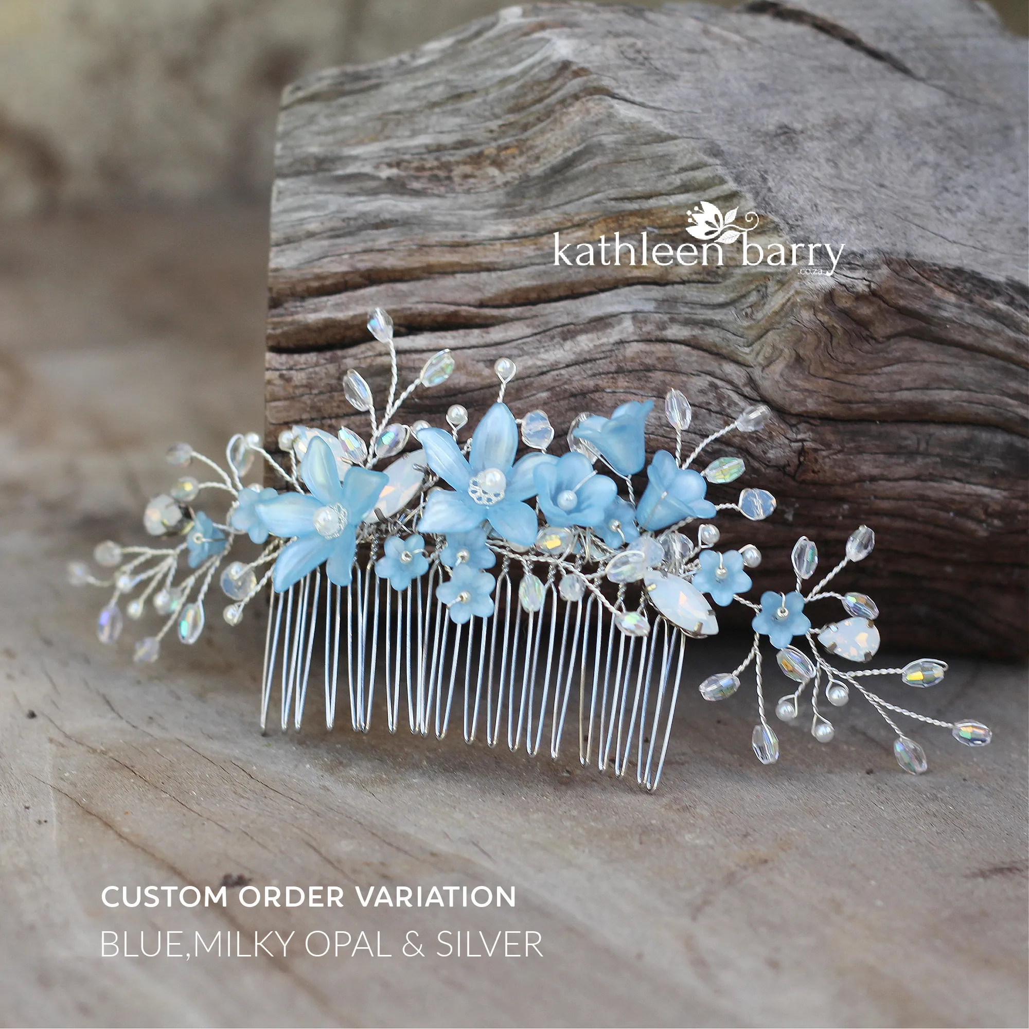 Natalia Floral Spray Crystal, Pearl & Rhinestone Comb - Color options available