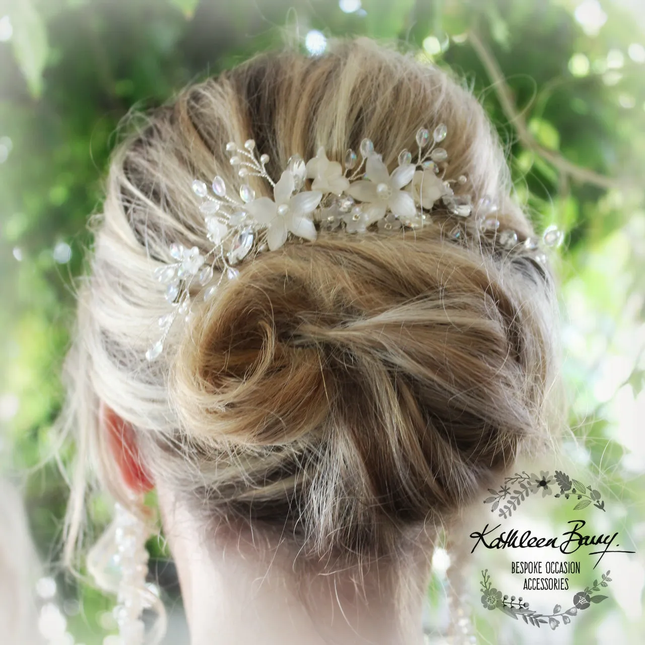 Natalia Floral Spray Crystal, Pearl & Rhinestone Comb - Color options available