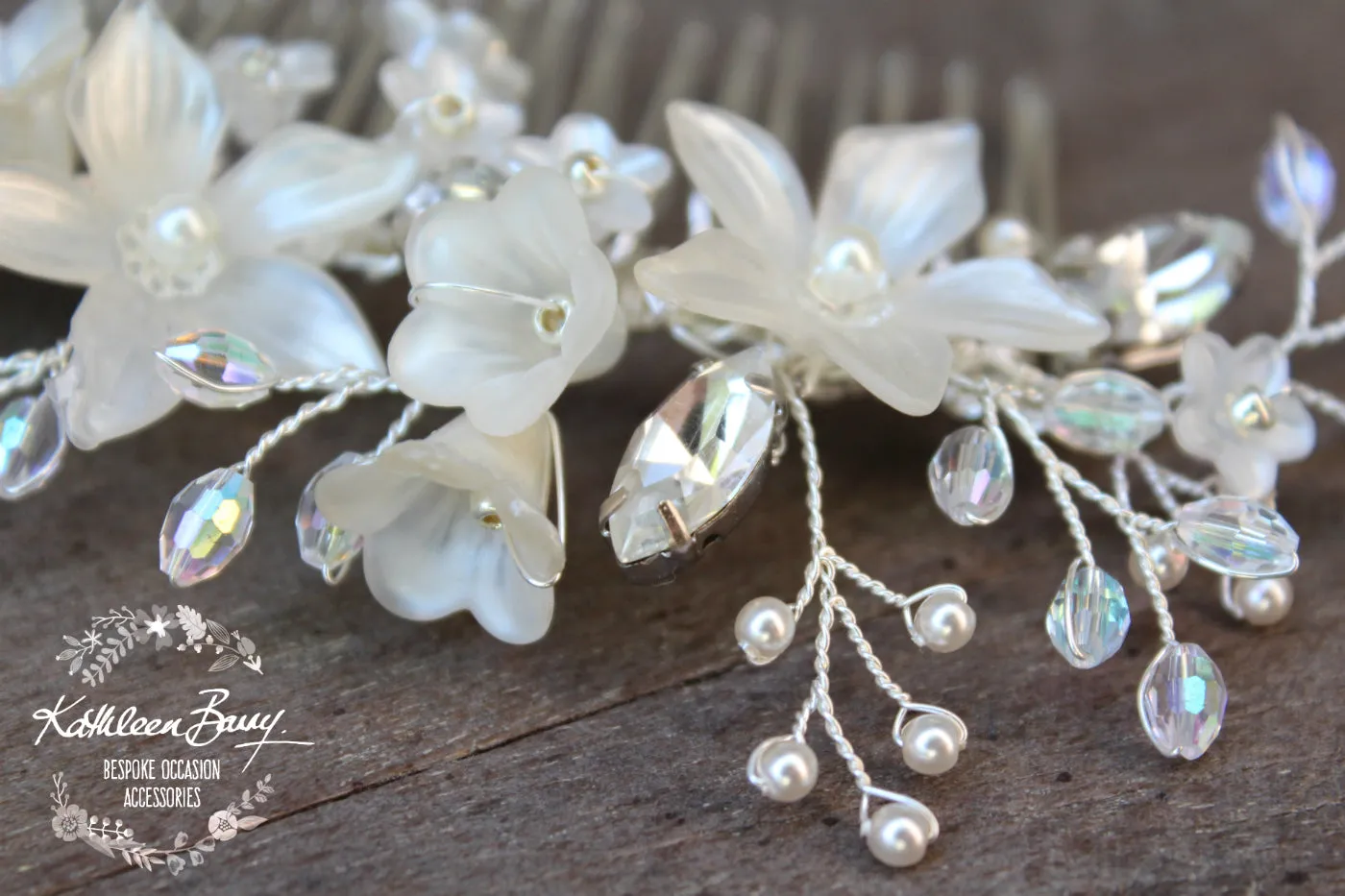 Natalia Floral Spray Crystal, Pearl & Rhinestone Comb - Color options available