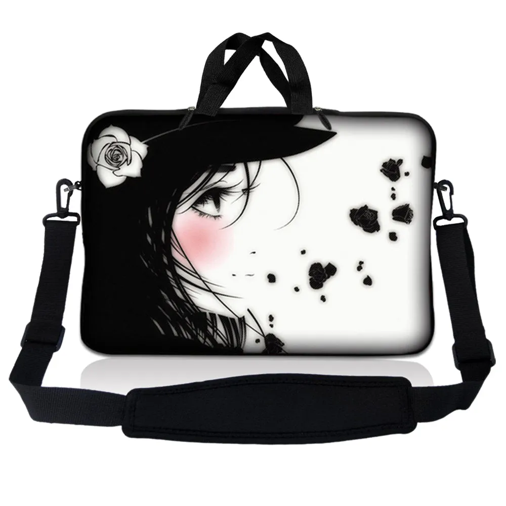 Notebook / Netbook Sleeve Carrying Case w/ Handle & Adjustable Shoulder Strap & Matching Skin – Girl with White Rose