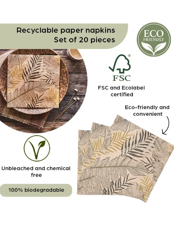 Paper Serviettes 3-Ply Recycled - 60 Pieces - Eco-Friendly