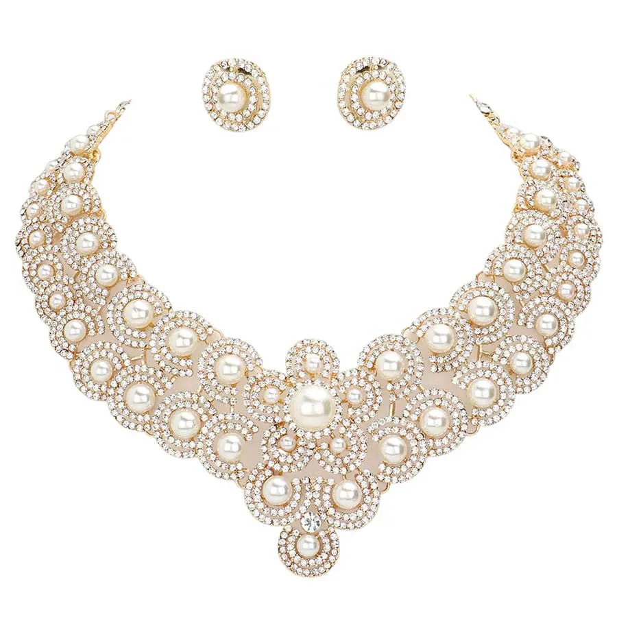 Pearl Accented Evening Necklace Earring Set