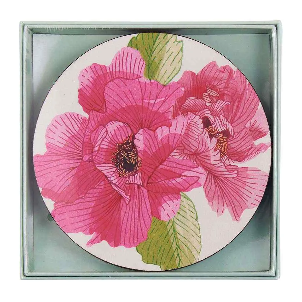 Pink Peony Round Coaster - Set of 4