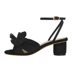 Pleated Bowknot Mid Chunky Heel Sandals