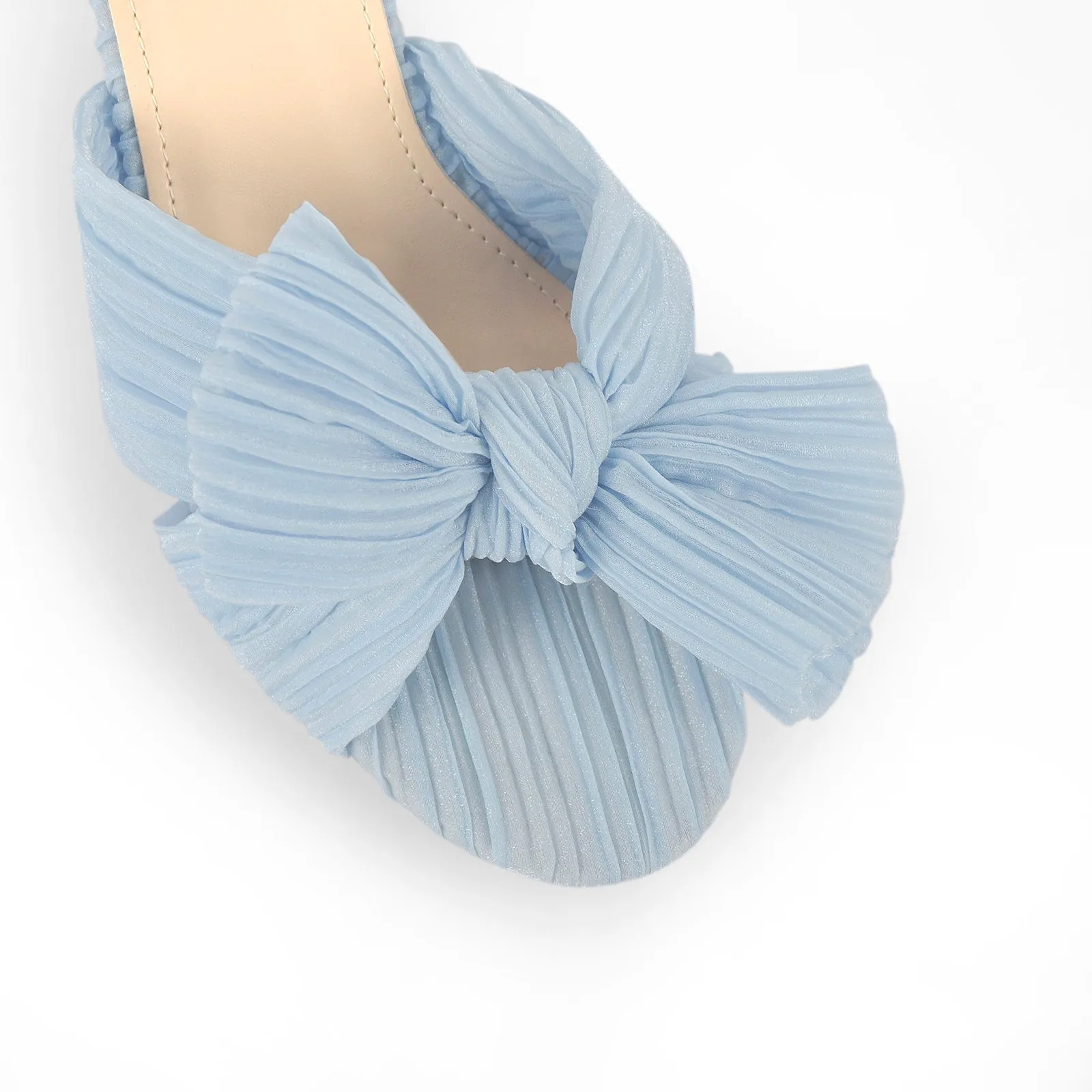 Pleated Bowknot Mid Chunky Heel Sandals