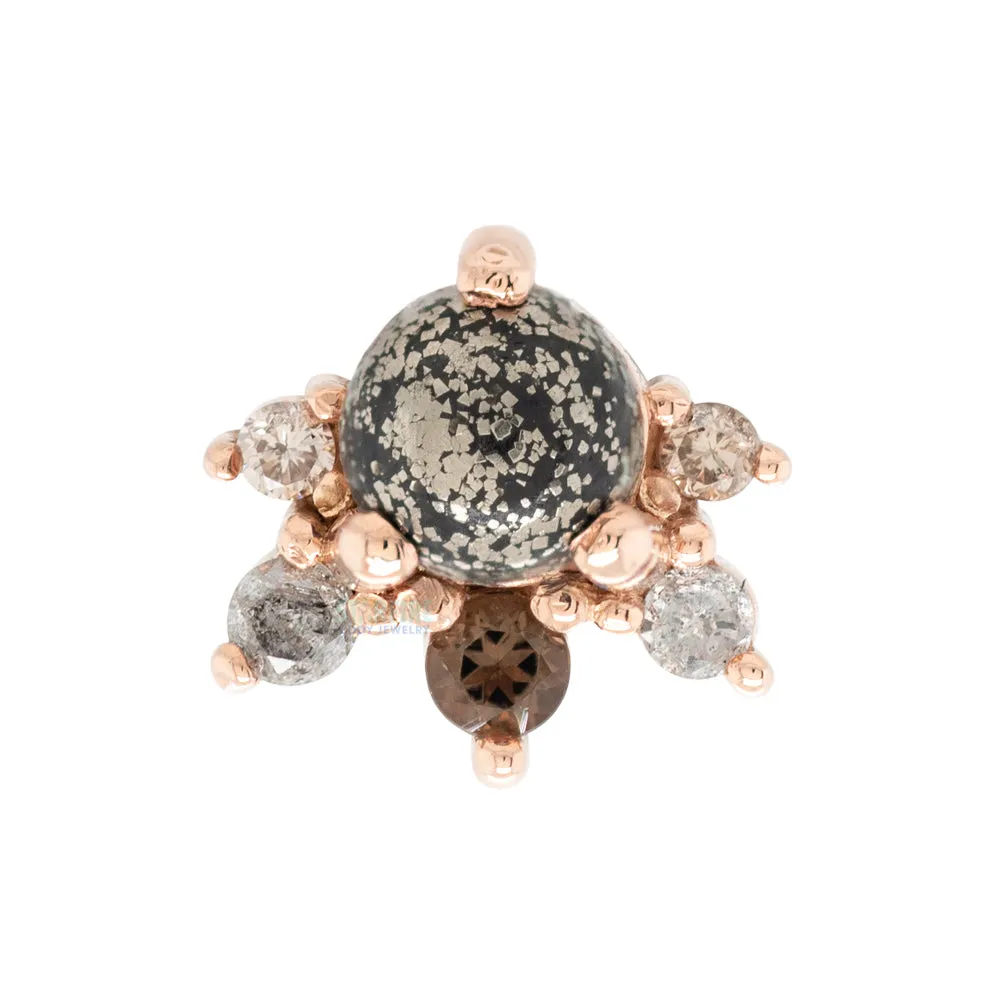 "Anaya" Threaded End in Gold with Pyrite, Smoky Quartz, Grey Diamond & Champagne Diamond