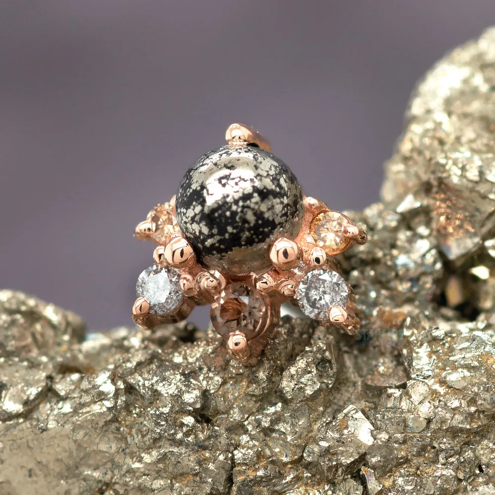 "Anaya" Threaded End in Gold with Pyrite, Smoky Quartz, Grey Diamond & Champagne Diamond