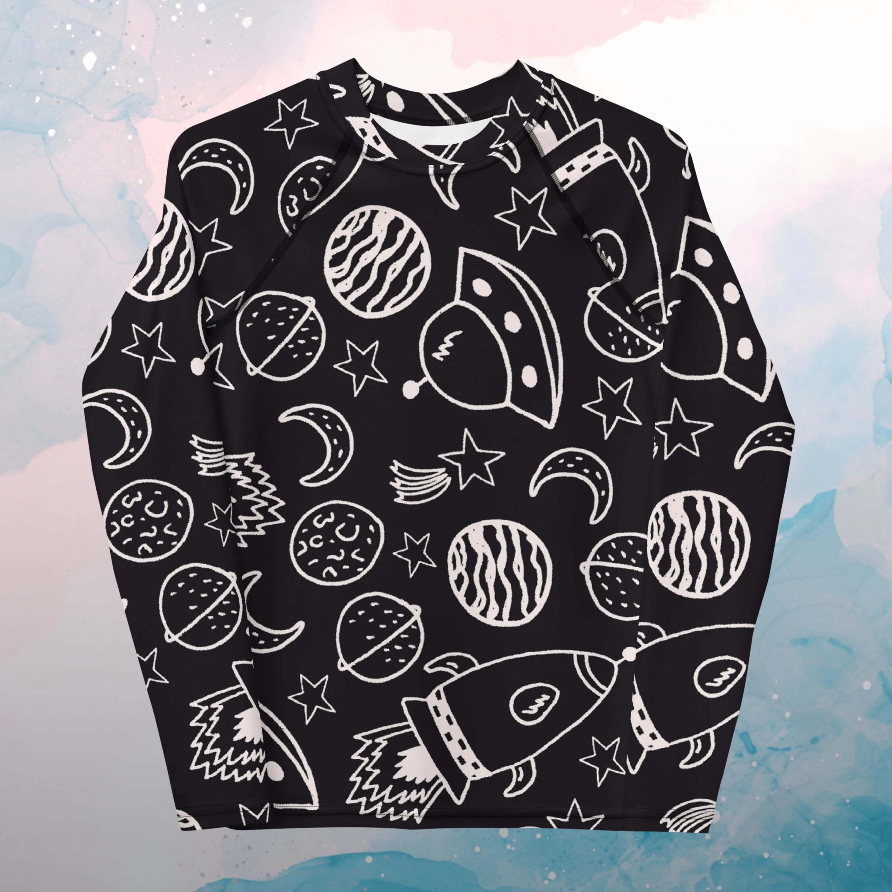 Rockets and Planets Printed Youth Rash Guard