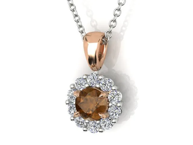 Rose, White Gold Cognac & White Diamond Pendant