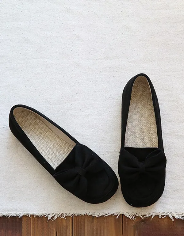 Round Head Bowknot Soft Suede Flat Shoes