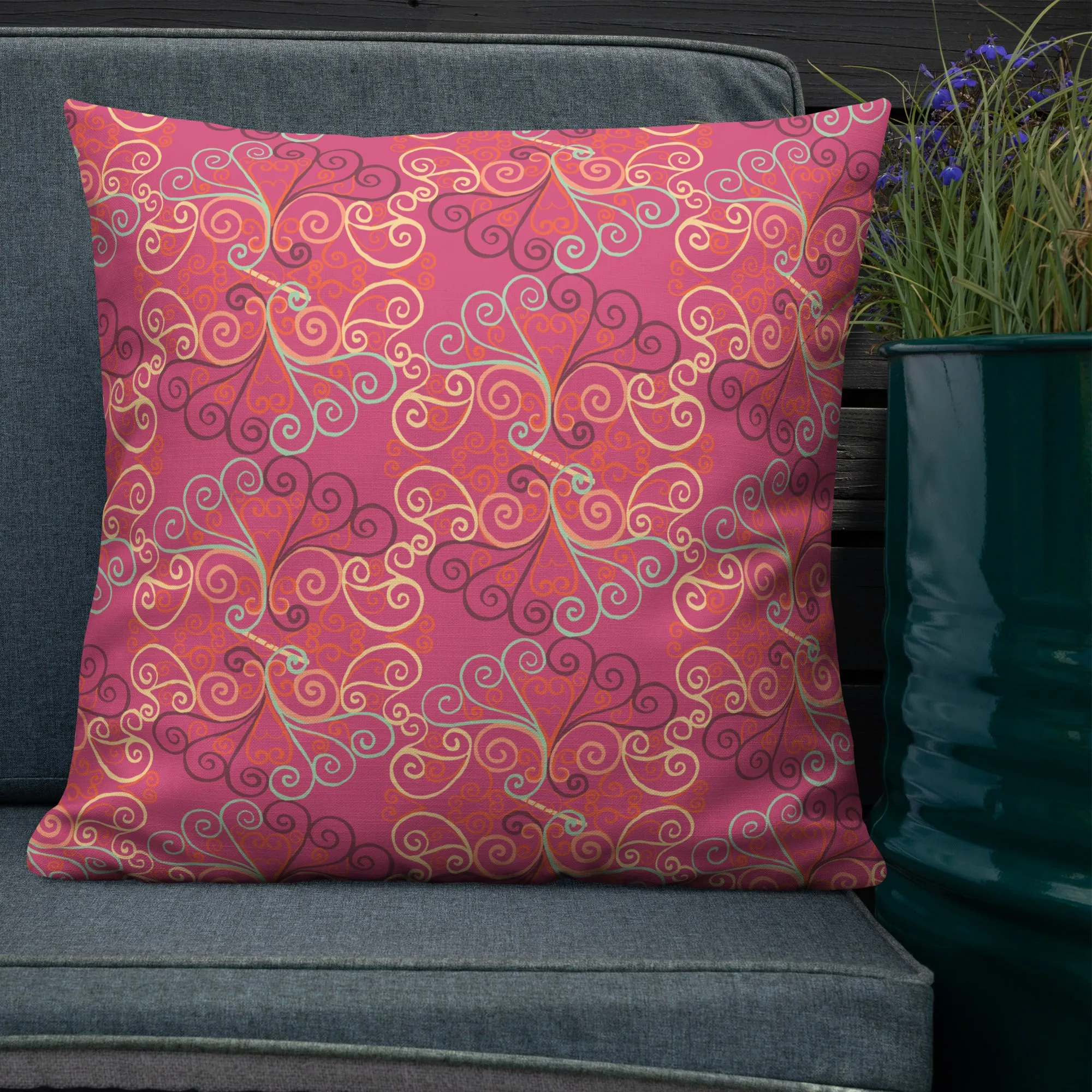 Scrolls in Ovals pink Premium Pillow