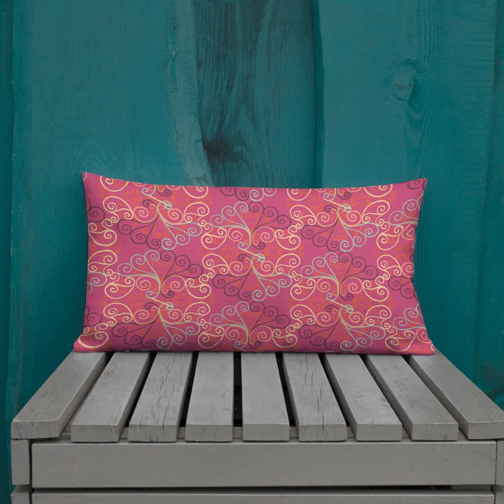 Scrolls in Ovals pink Premium Pillow