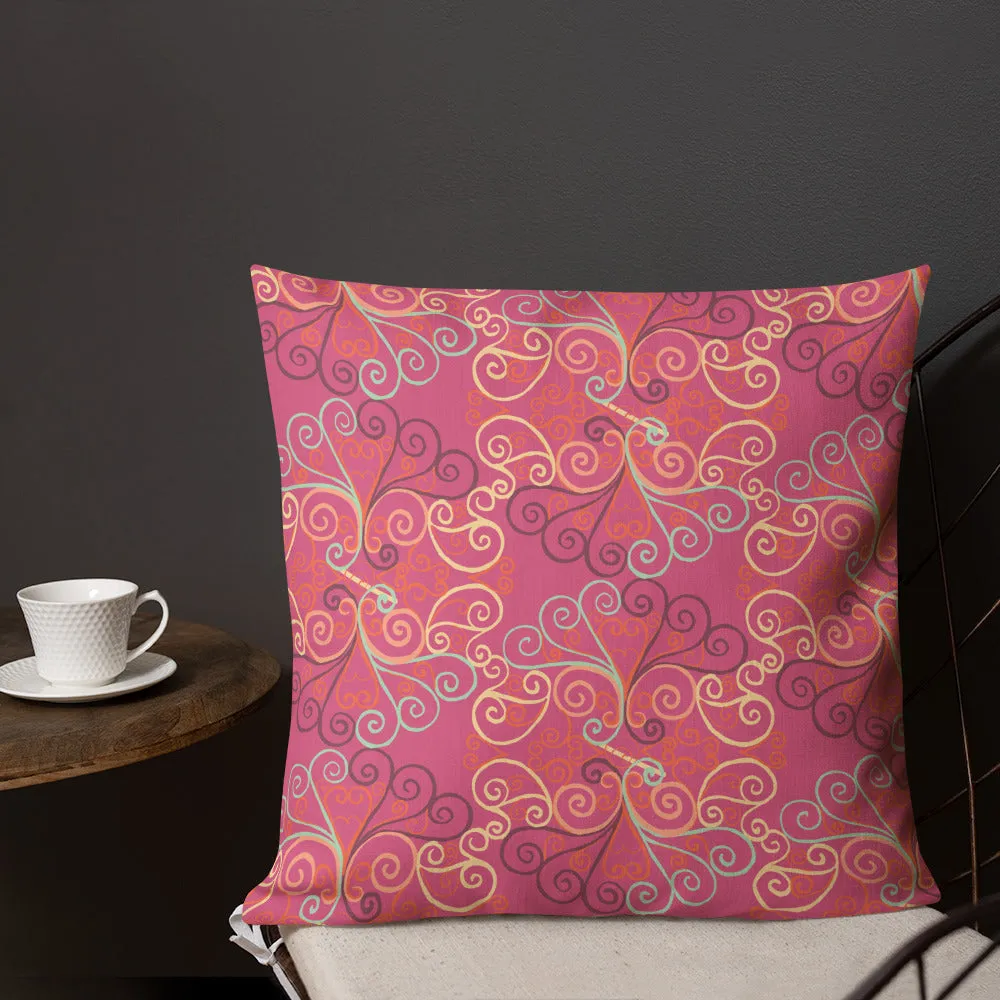 Scrolls in Ovals pink Premium Pillow