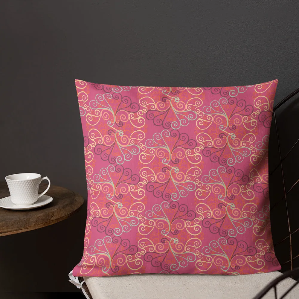 Scrolls in Ovals pink Premium Pillow