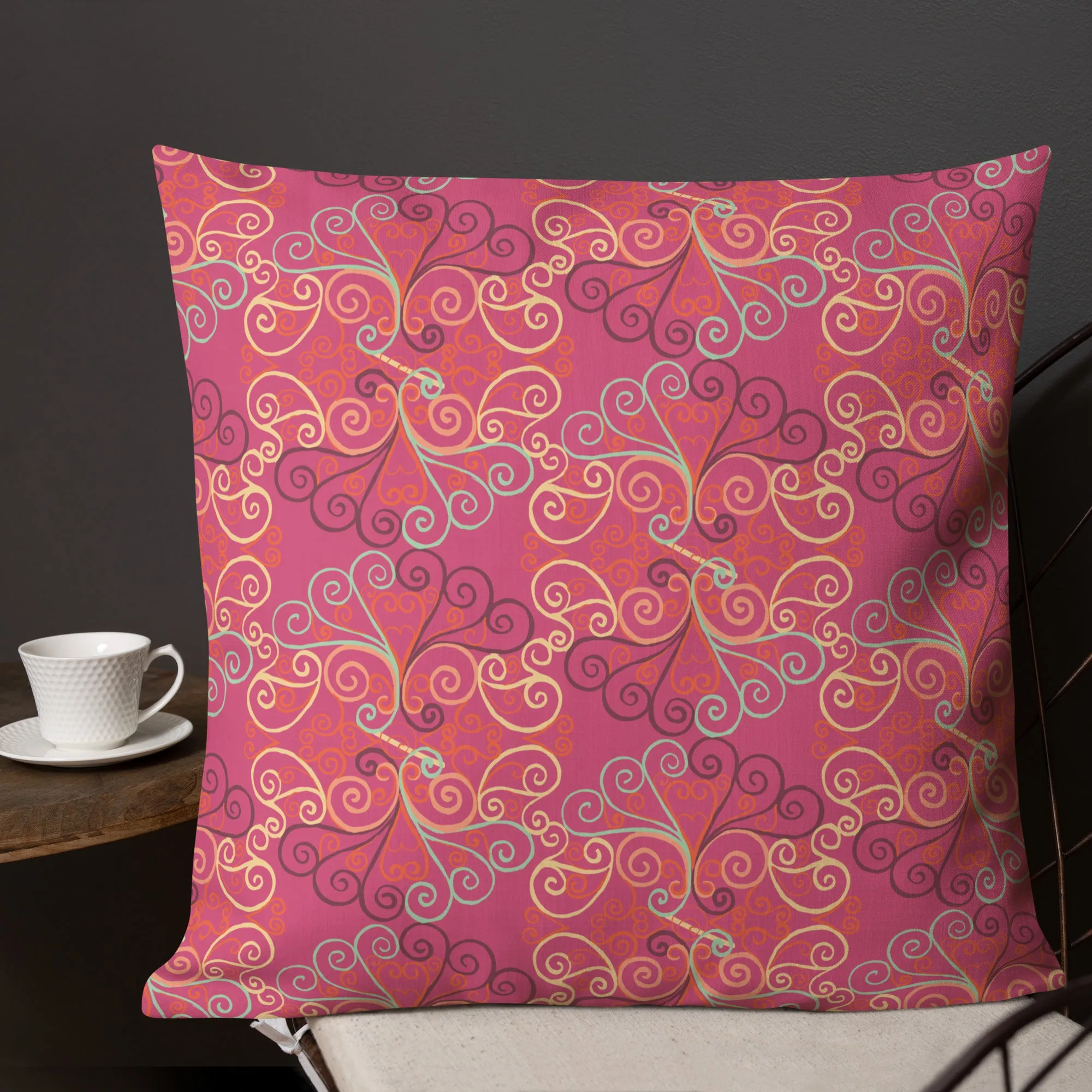 Scrolls in Ovals pink Premium Pillow