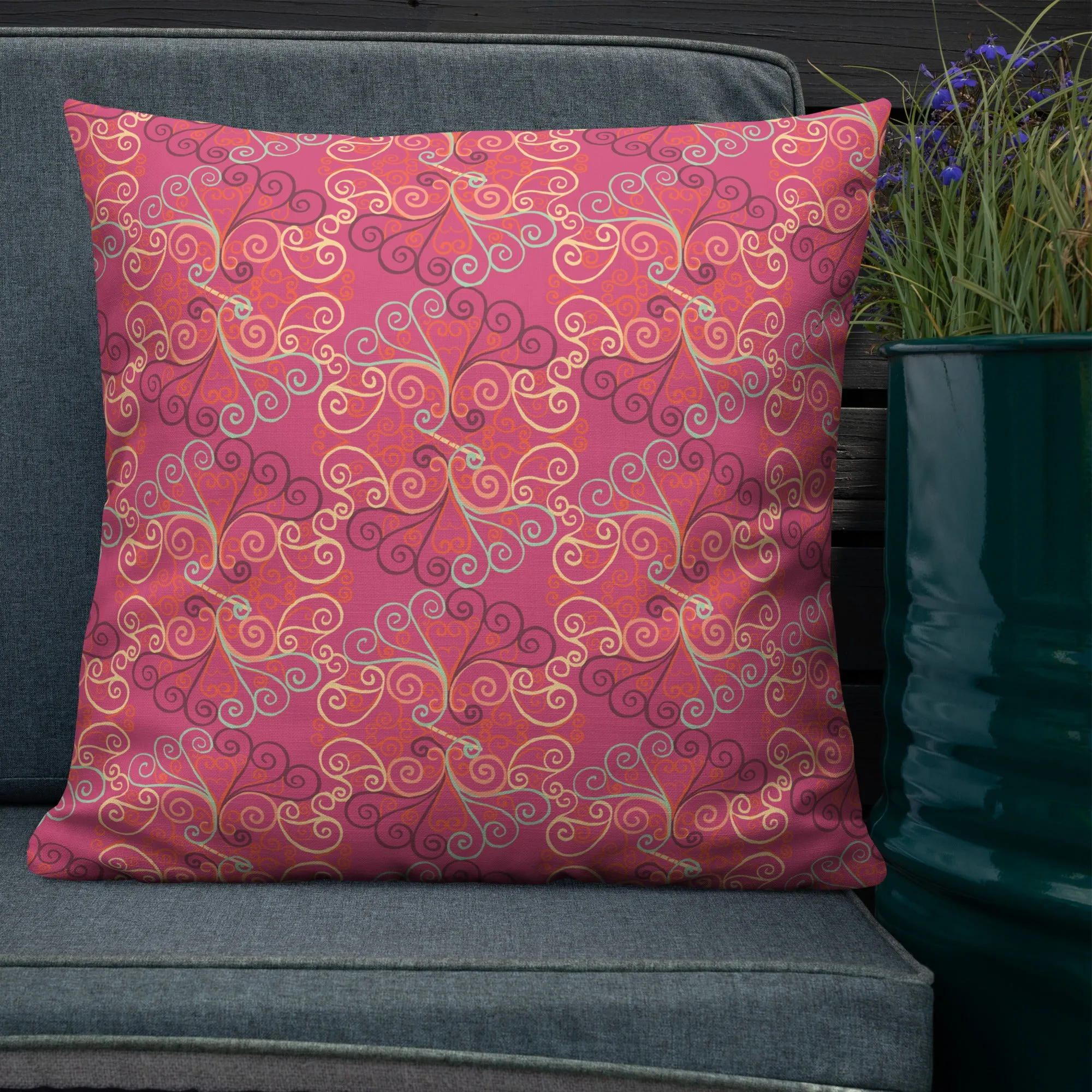 Scrolls in Ovals pink Premium Pillow