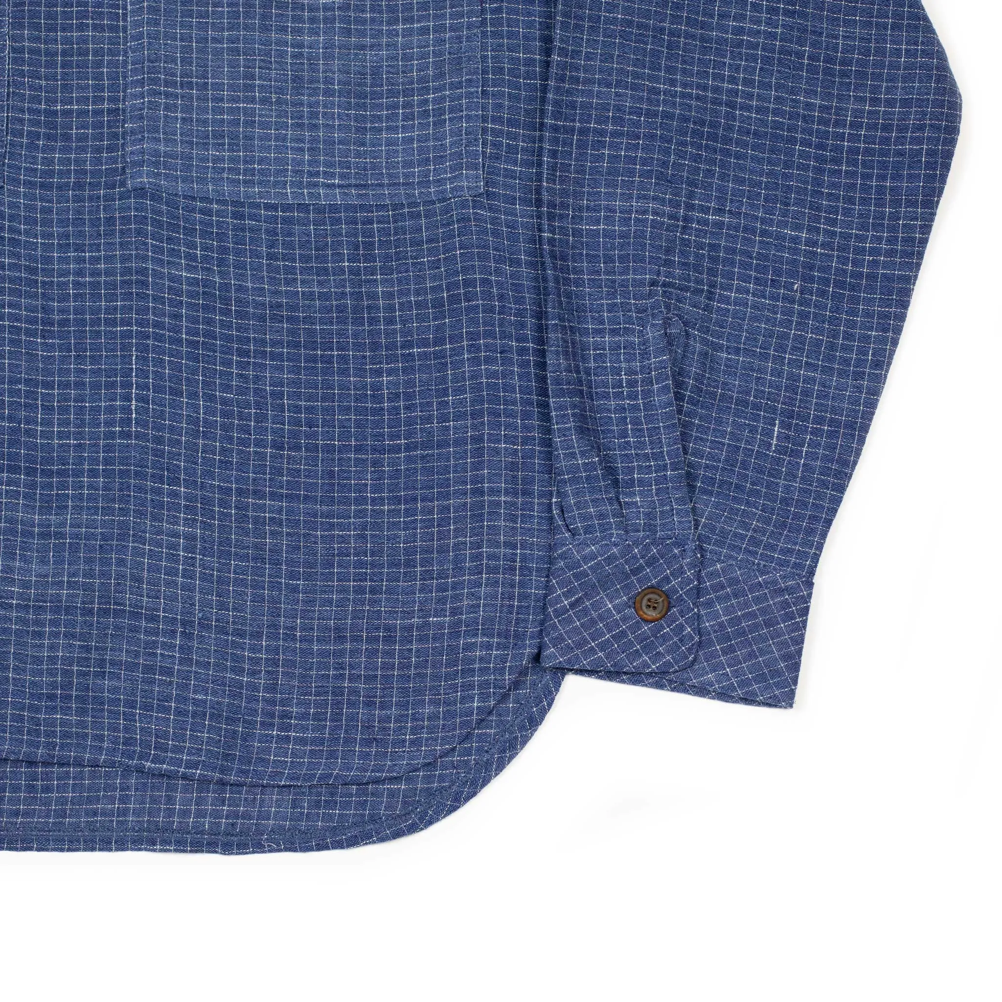 Vintage popover zip shirt in indigo-dyed Kala cotton with plaid check