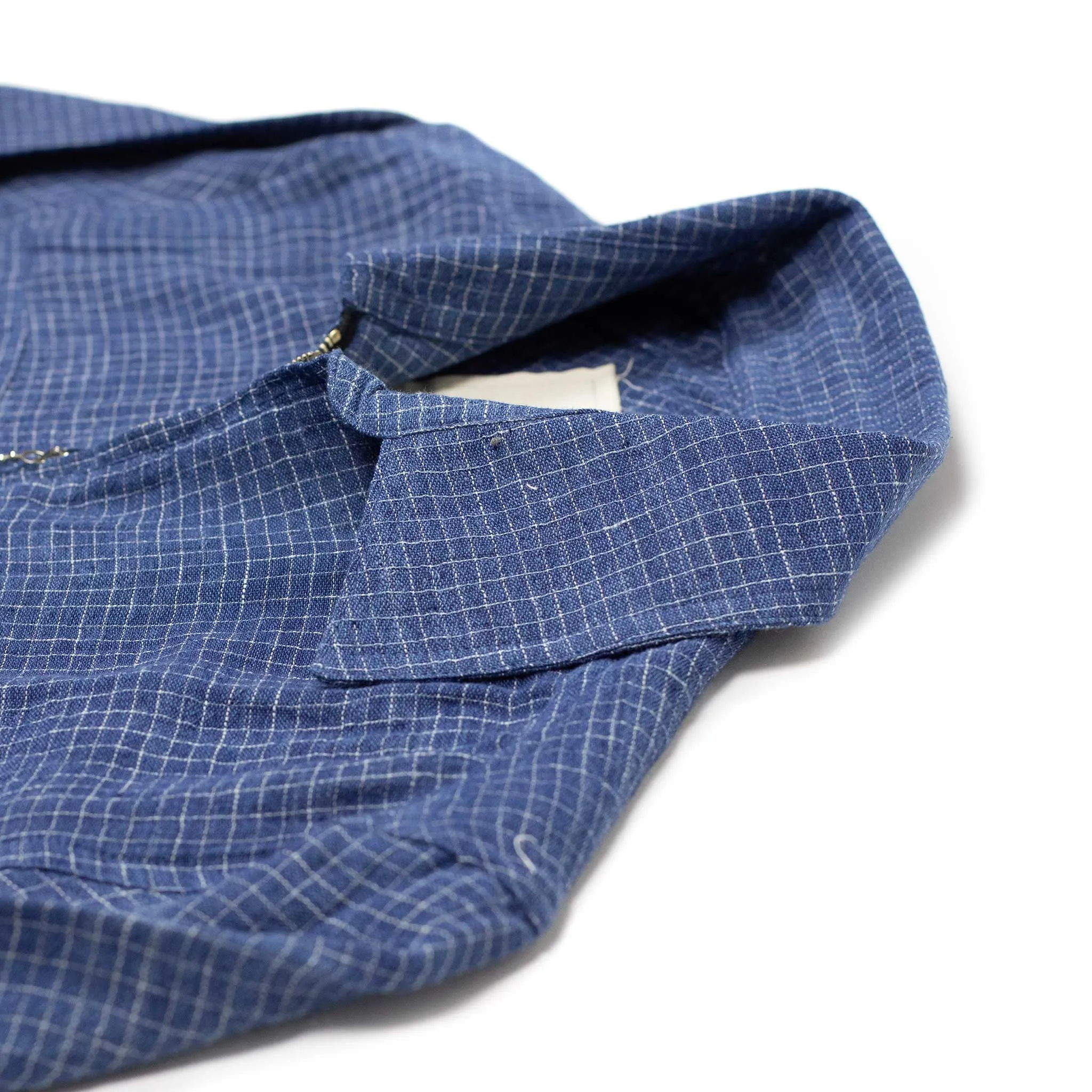 Vintage popover zip shirt in indigo-dyed Kala cotton with plaid check