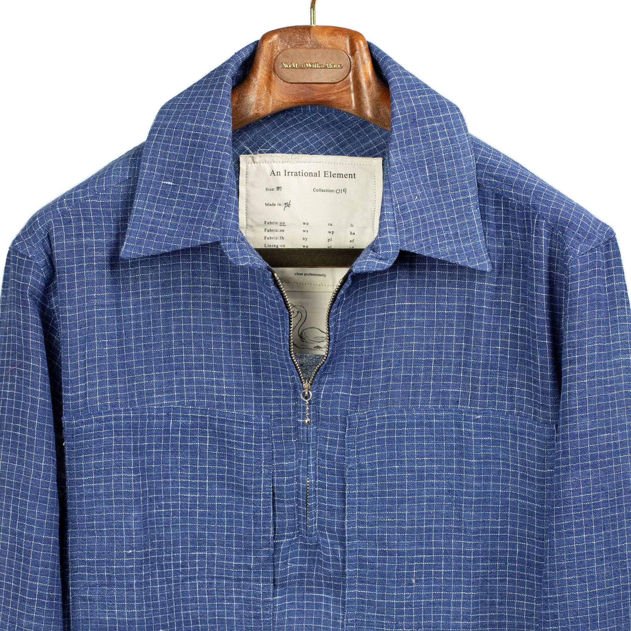 Vintage popover zip shirt in indigo-dyed Kala cotton with plaid check