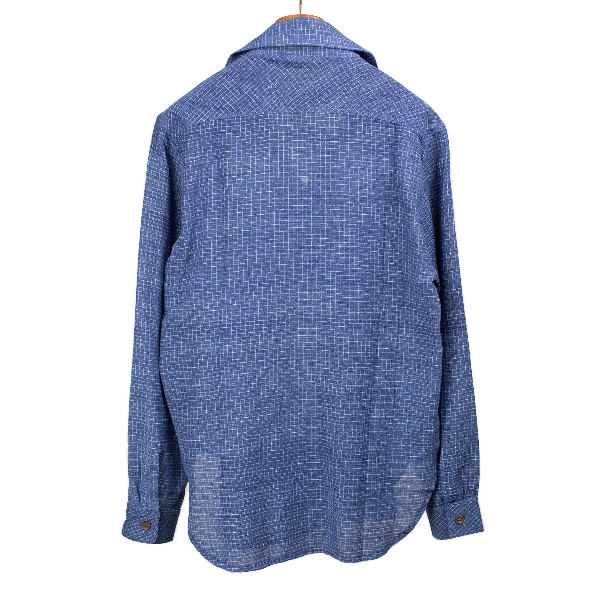 Vintage popover zip shirt in indigo-dyed Kala cotton with plaid check