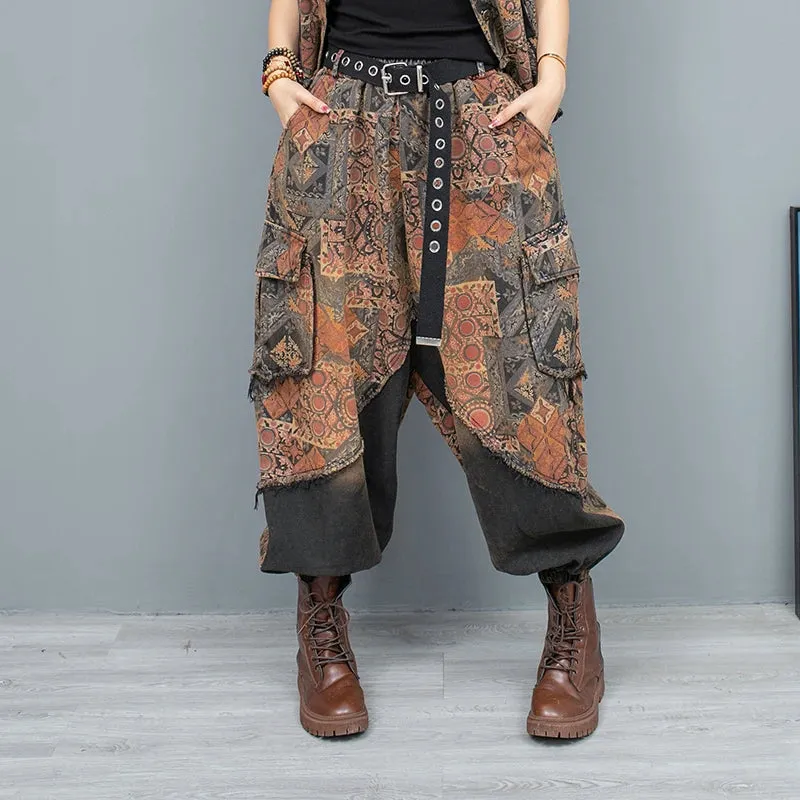 Women's Quilted Denim Distressed Vest & Harem Cargo Pants Set